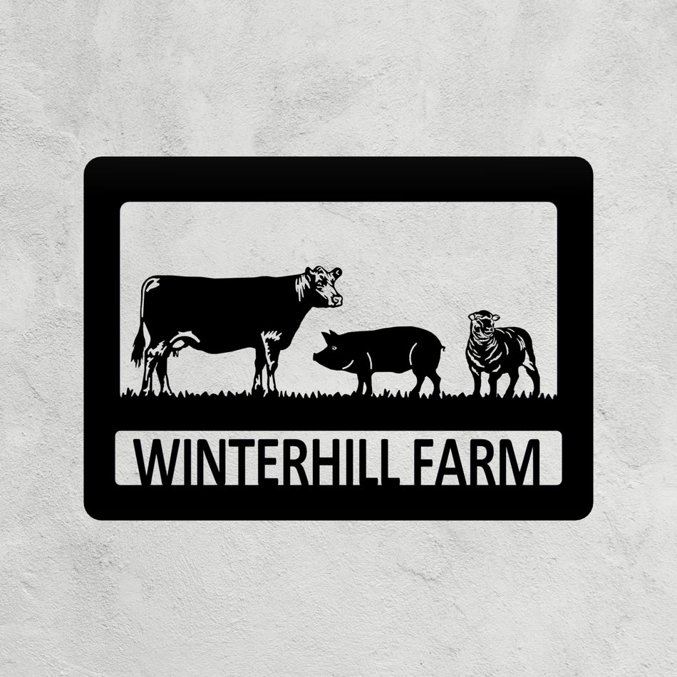 Cow, Pig and Sheep Metal Farm Sign