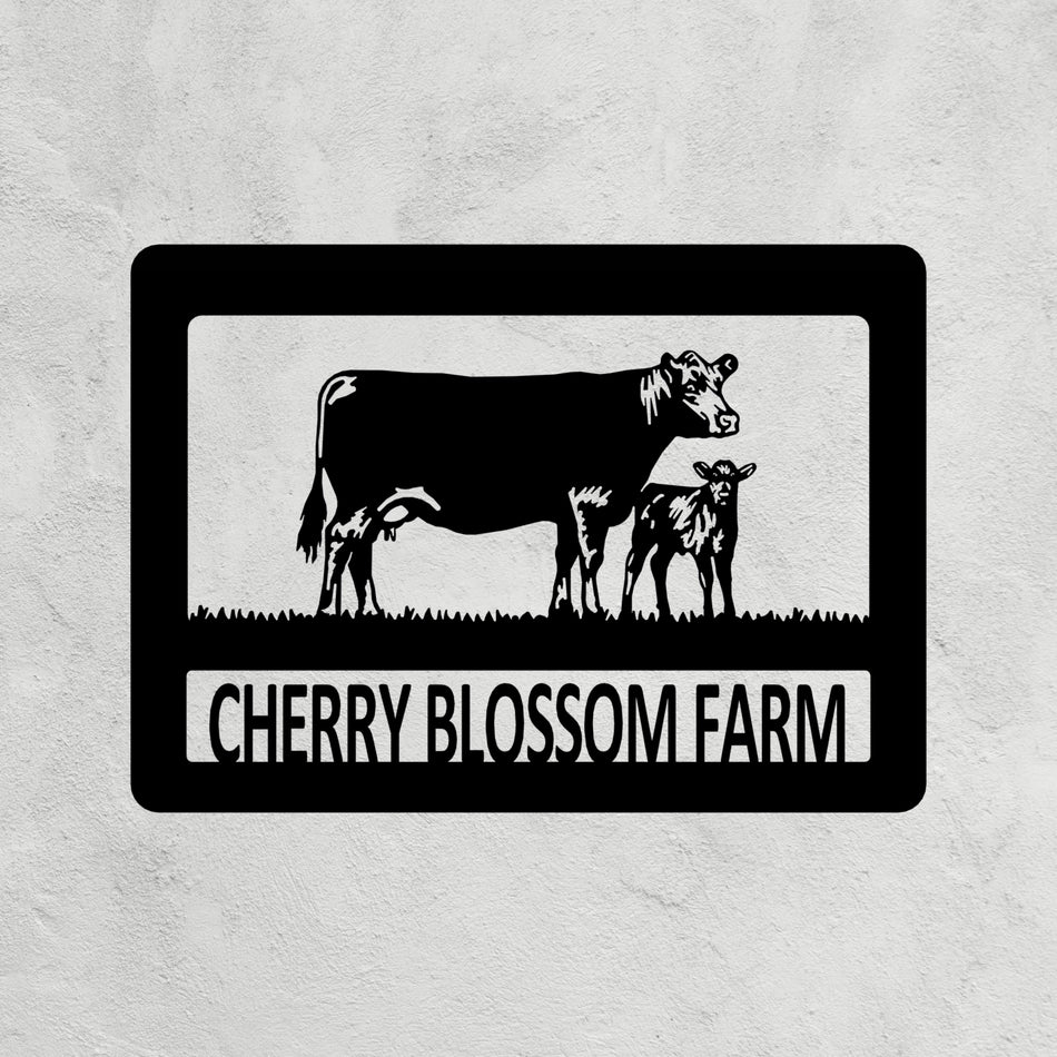 Beef Cow and Calf Metal Farm Sign