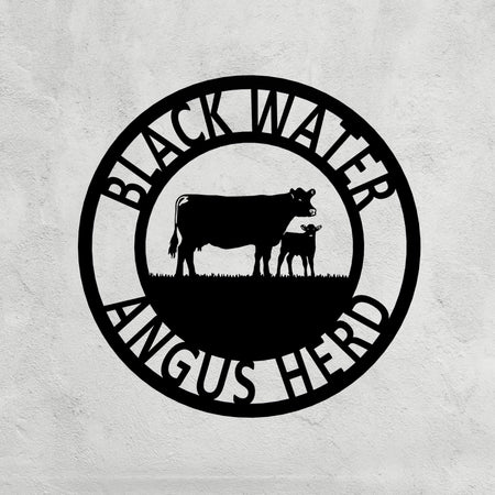 Angus Cow & Calf Metal Farm Sign 