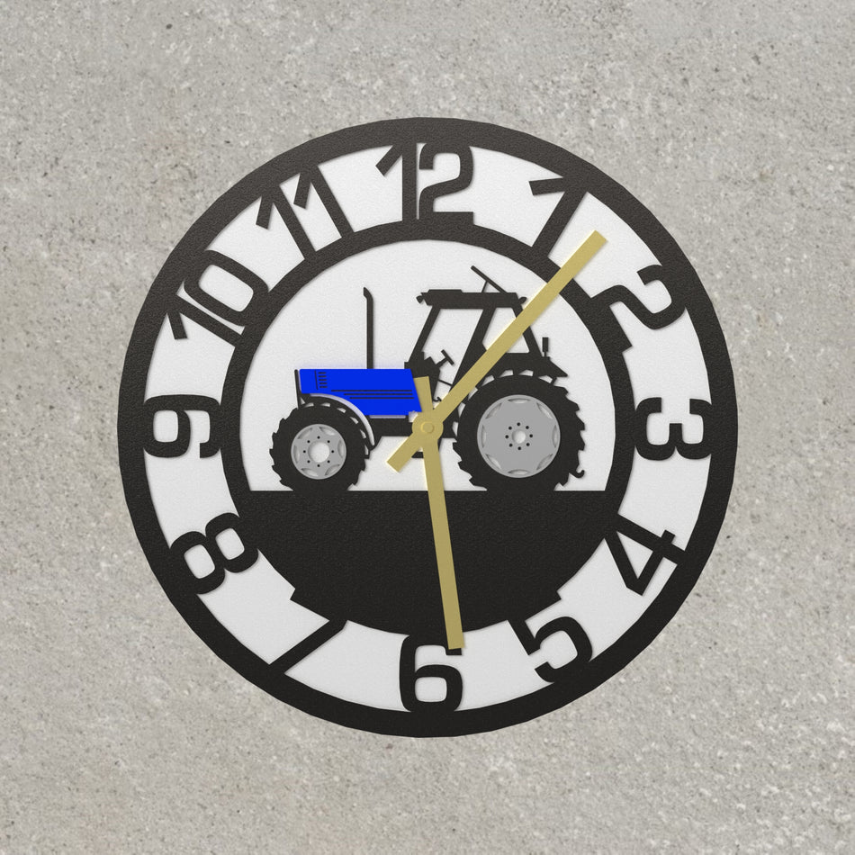 Classic Blue Tractor Metal Wall Clock