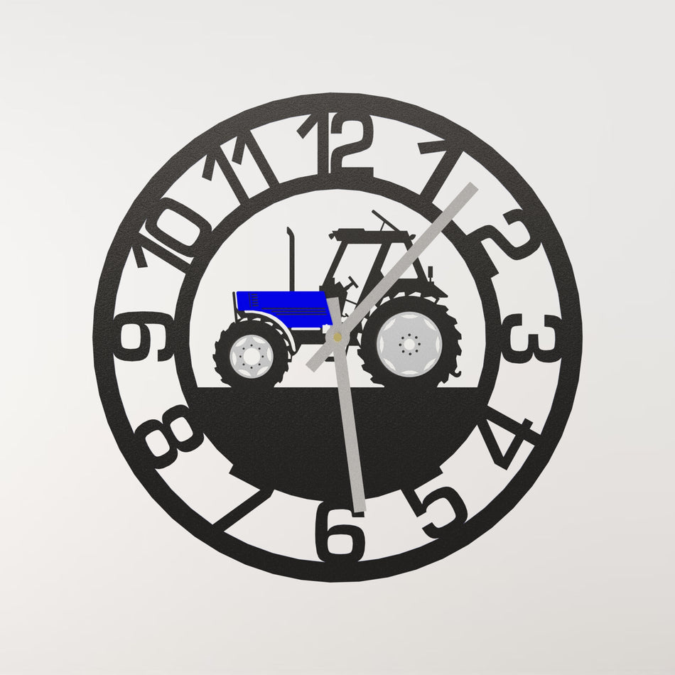 Classic Blue Tractor Metal Wall Clock