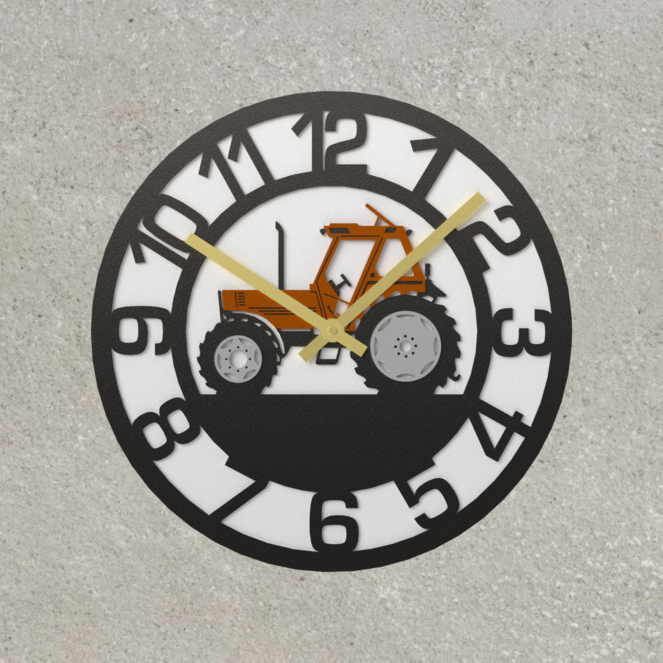 Classic Brown Tractor Metal Wall Clock
