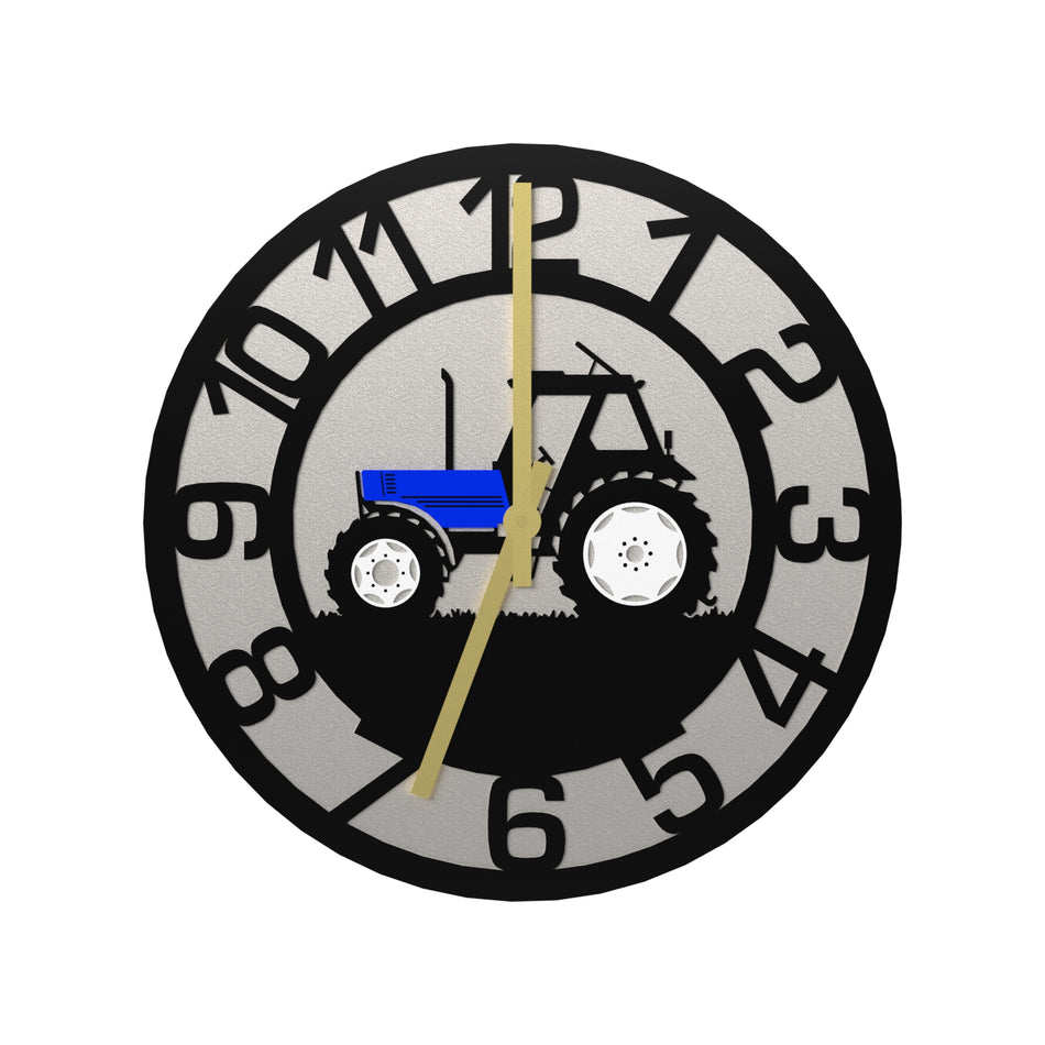 Classic Blue Tractor Metal Wall Clock