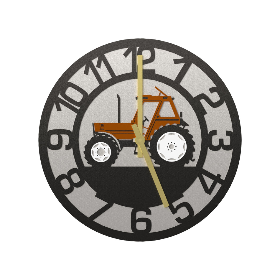 Classic Brown Tractor Metal Wall Clock