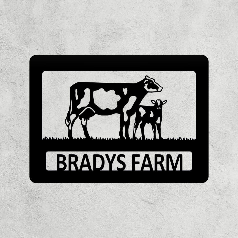 Dairy Cow and Calf Metal Farm Sign 