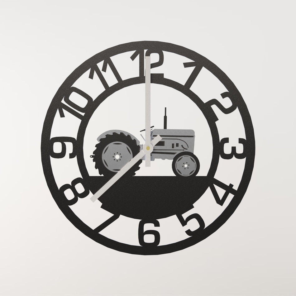 Grey Vintage Tractor Metal Wall Clock