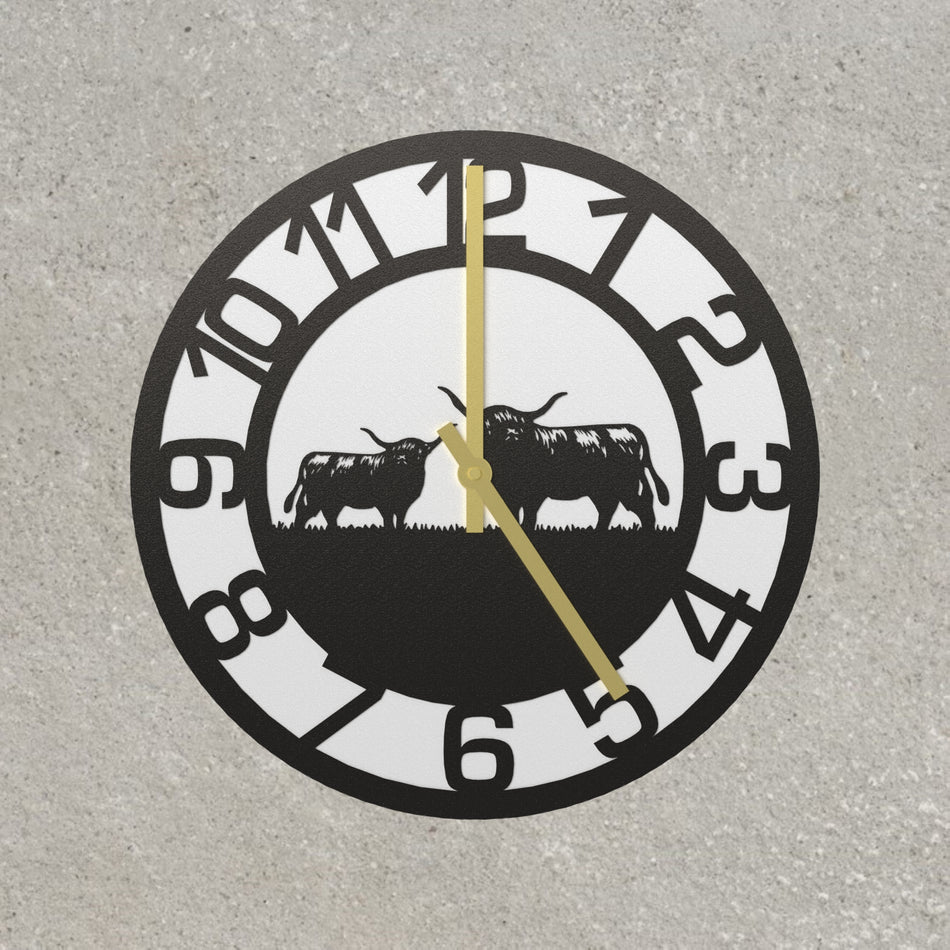Highland Cow & Calf Metal Wall Clock