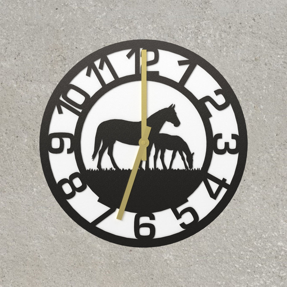 Horse & Foal Metal Wall Clock