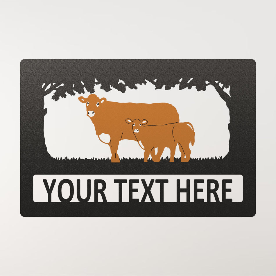 Limousin Cow & Calf (Colour) | Metal Farm Sign (Rectangle)