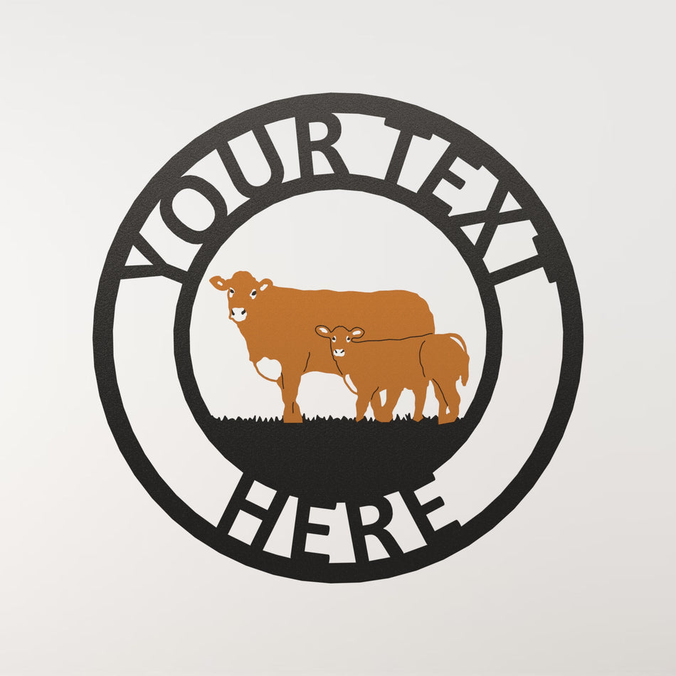Limousin Cow & Calf (Colour) | Metal Farm Sign