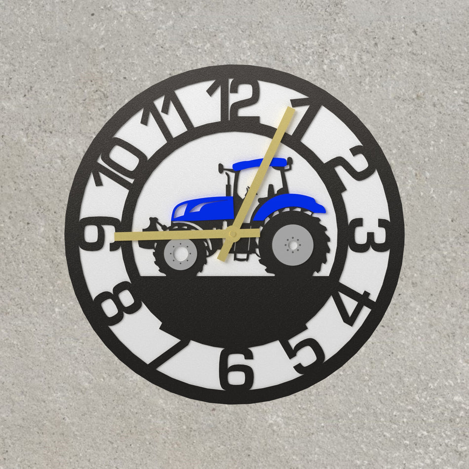 Modern Blue Tractor Metal Wall Clock