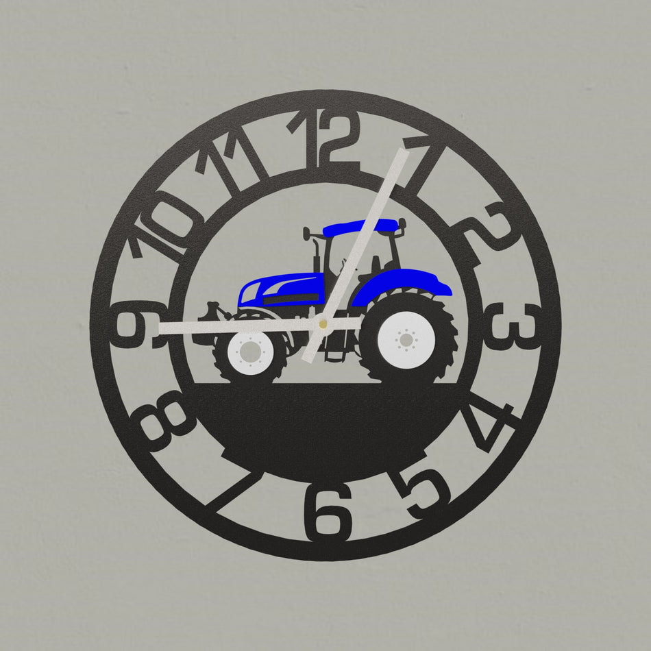 Modern Blue Tractor Metal Wall Clock