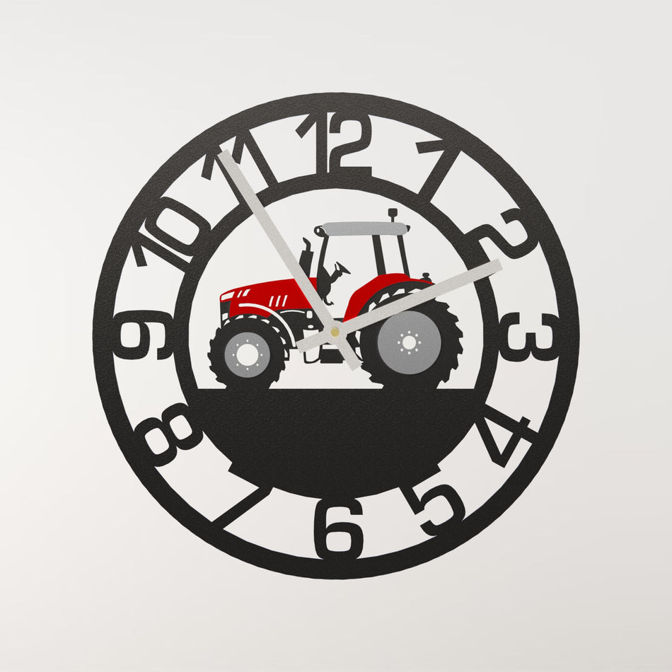 Modern Red Tractor Metal Wall Clock