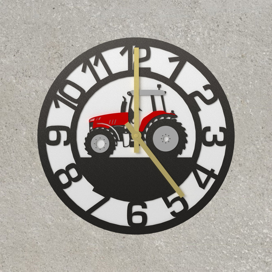 Modern Red Tractor V2 Metal Wall Clock