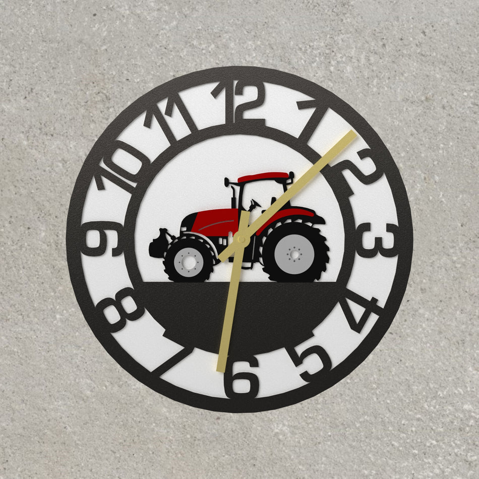 Modern Red Tractor Metal Wall Clock