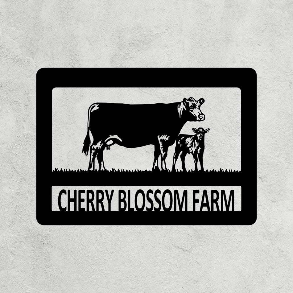 Beef Cow and Calf Metal Farm Sign 