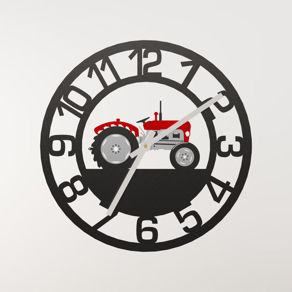 Red Vintage Tractor Metal Wall Clock