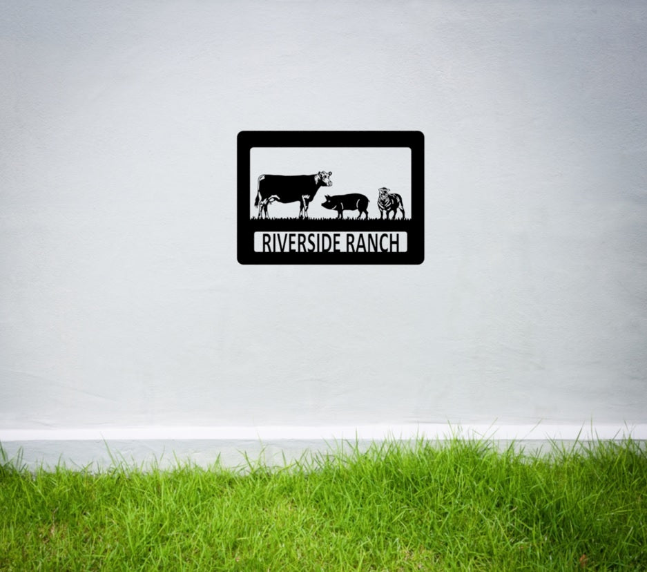 Cow, Pig & Sheep Metal Farm Sign 