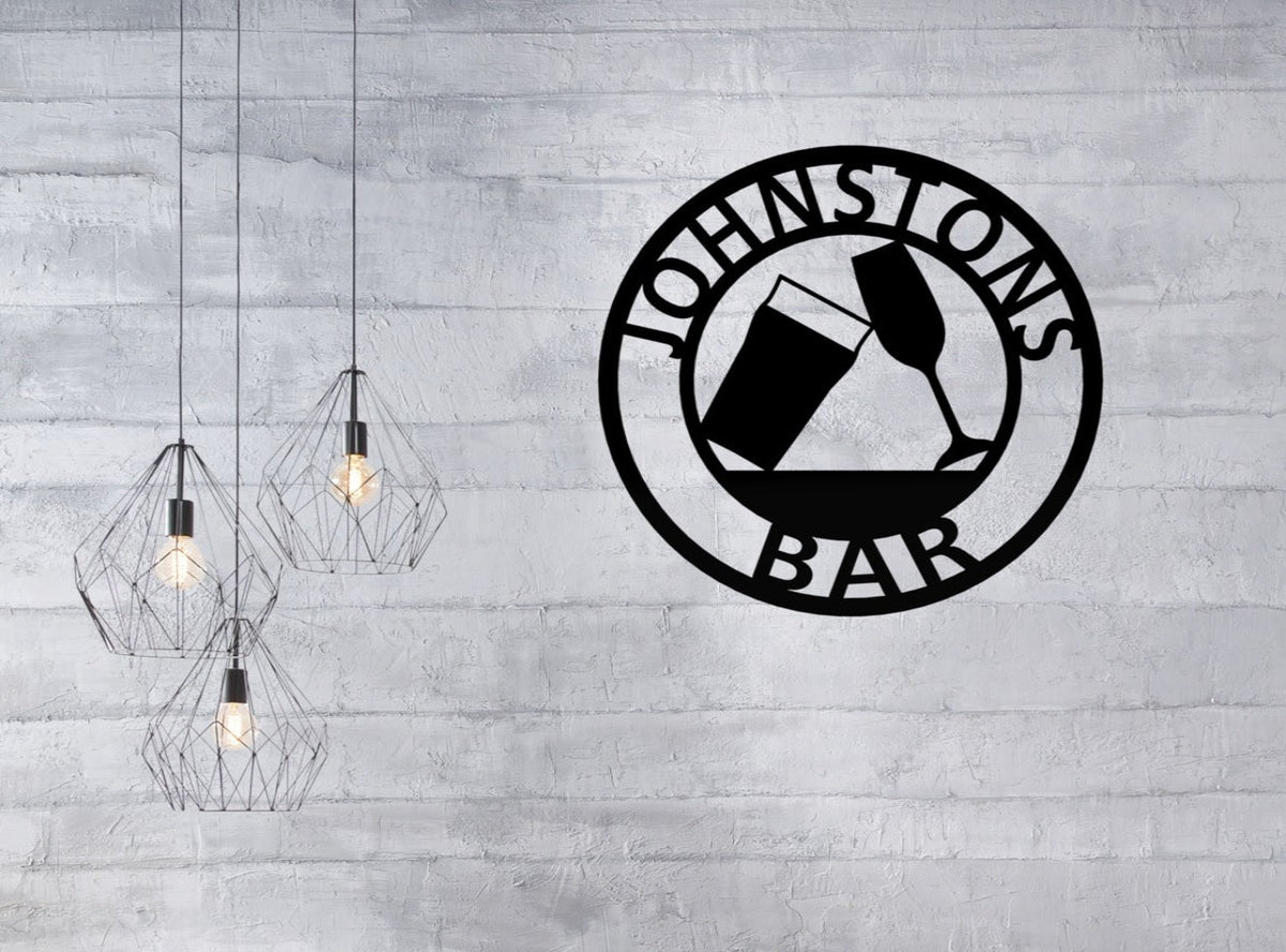 Home Bar Sign Pint and wine glass