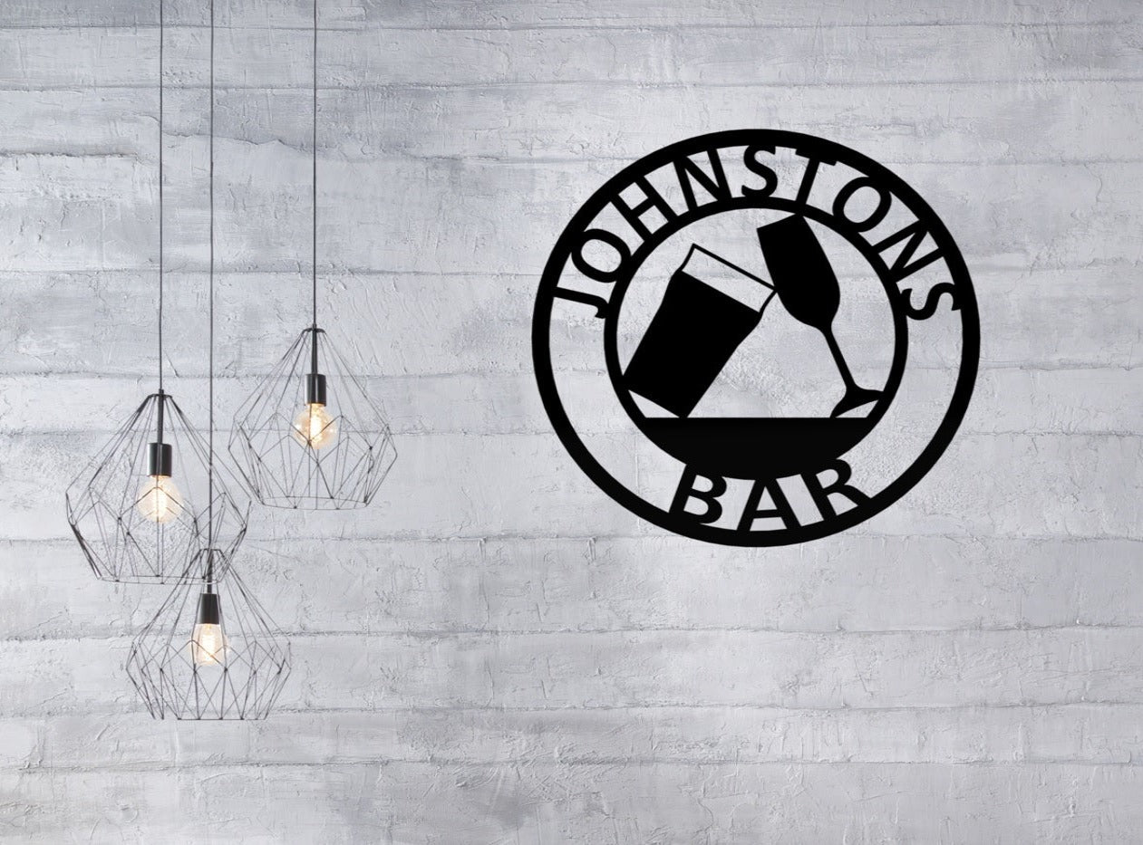 Home Bar Sign Pint and wine glass