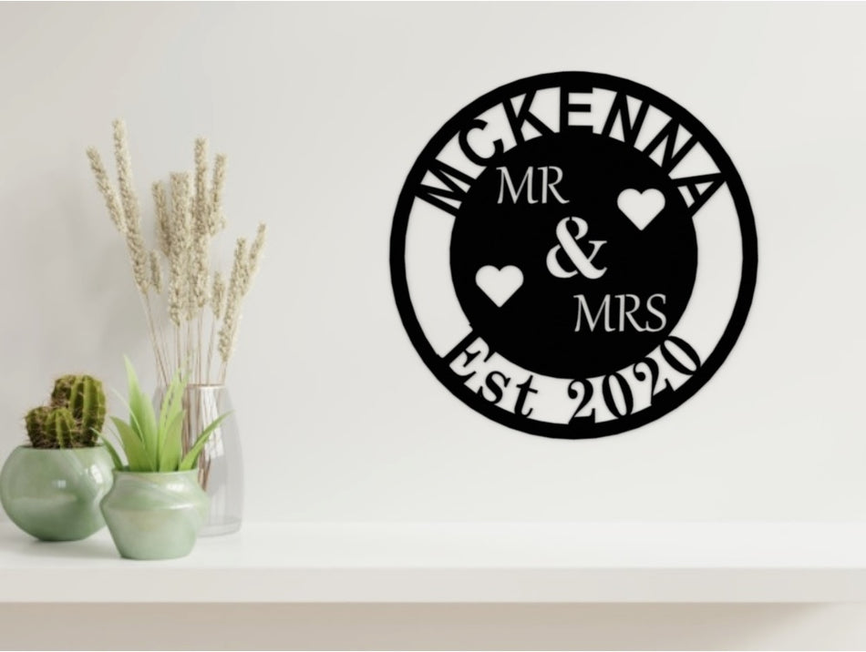 Wedding/Anniversary Design - MR & MRS with Surname in Black from Monea Metal Design