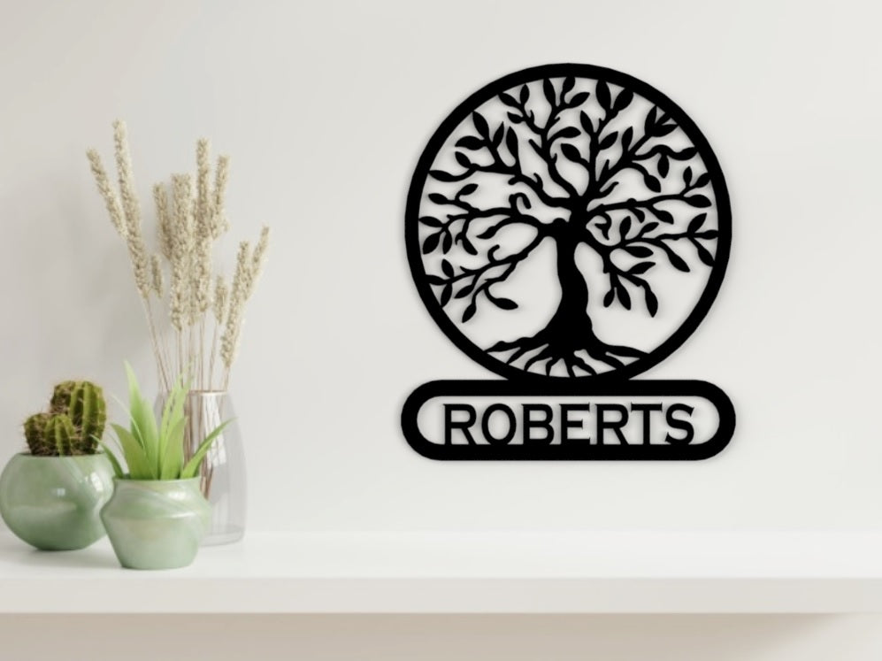 Tree of Life - Bottom Name in Black - from Monea Metal Design